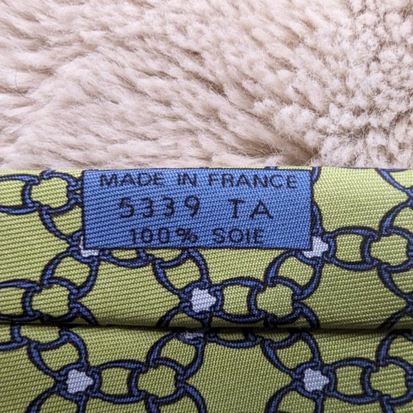 HERMÈS PARIS Equestrian Geometric Pattern Yellow Silk Tie 5339 TA - Picture 3 of 8